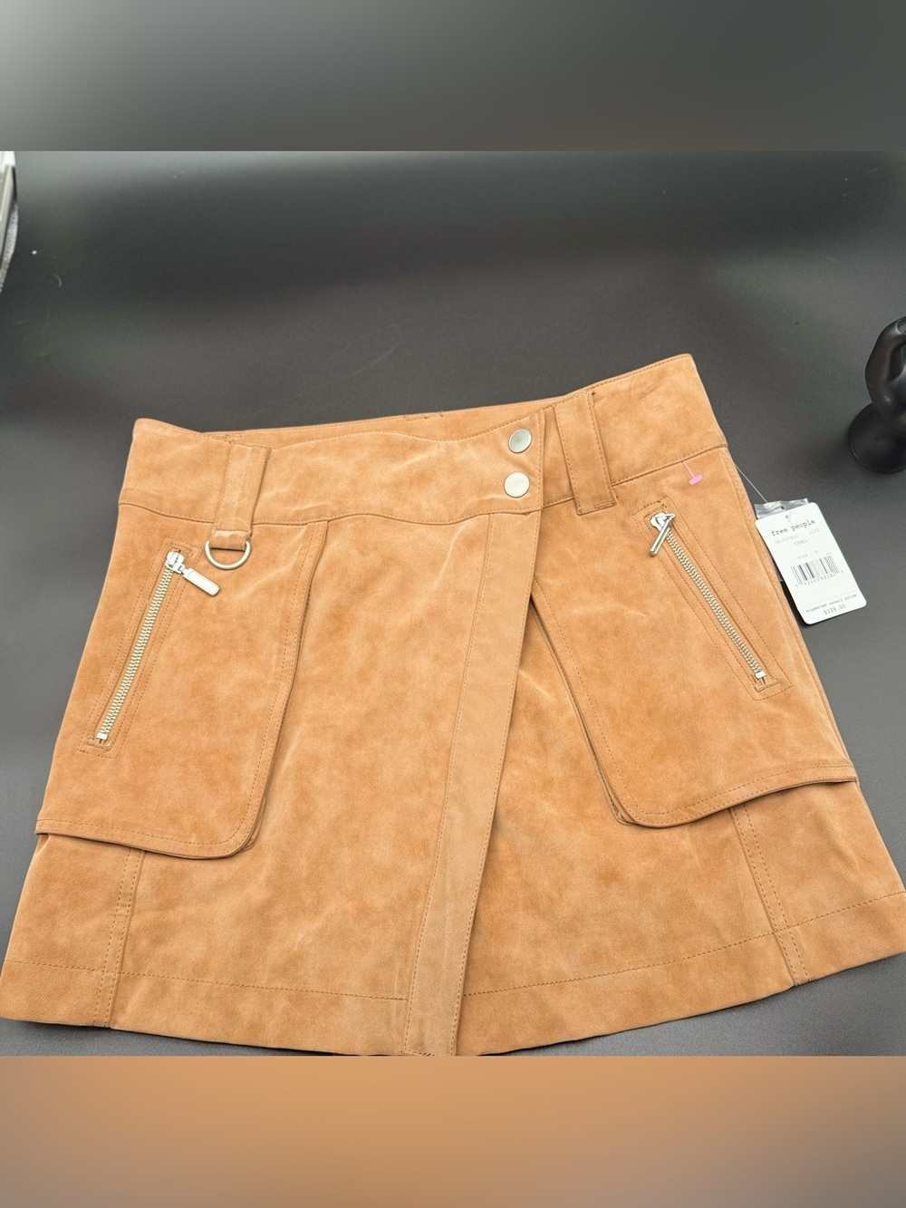 $128 Free People Women's Brown/Camel Carson Utility Faux Wrap Skirt Size 8